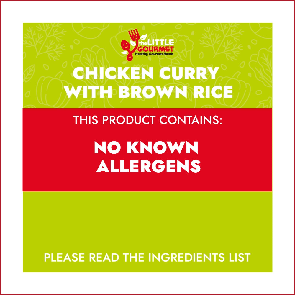 Allergen information for 'Chicken Curry with Brown Rice' from 'The Little Gourmet' with allergy information.