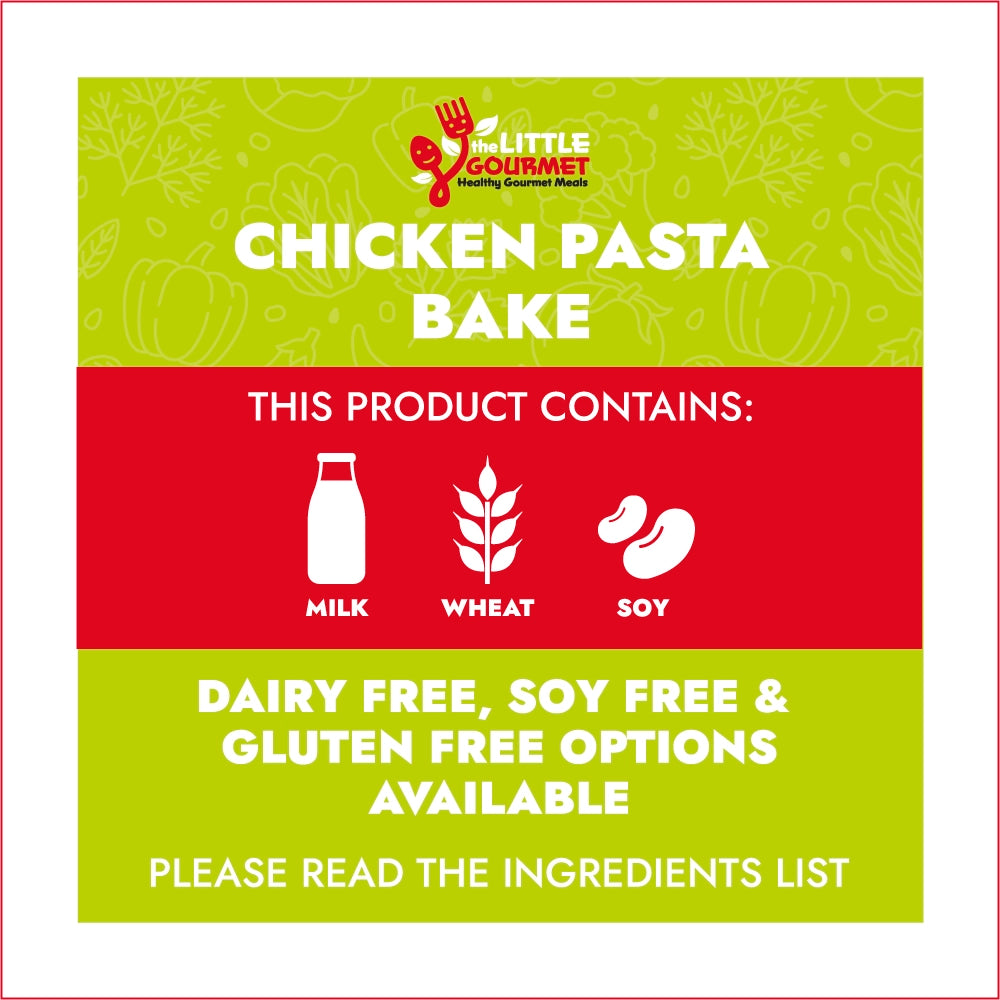 Allergen information for 'Chicken Pasta Bake' from 'The Little Gourmet' with allergen information.