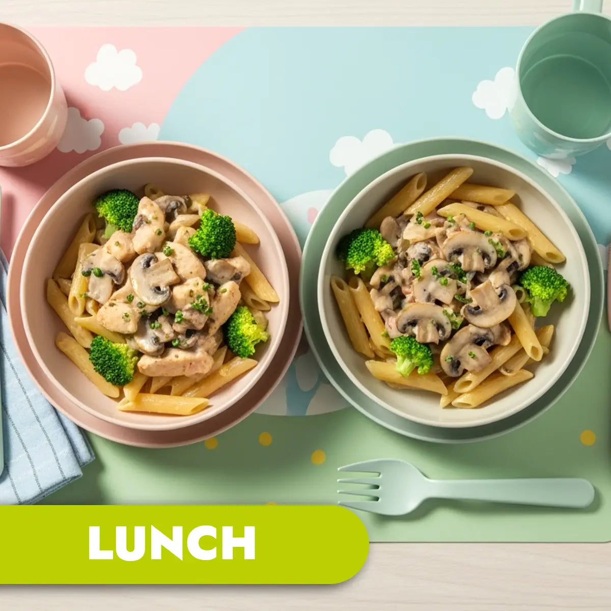 LUNCH: Chicken & mushroom creamy boscaiola pasta and vegetarian bosciola.