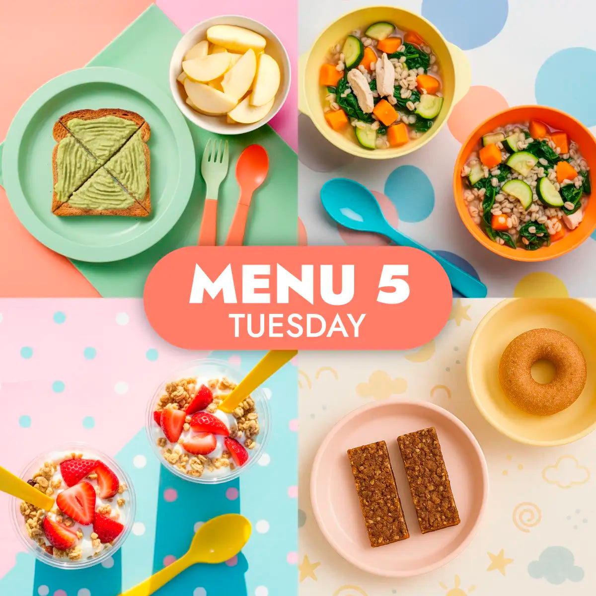 The Little Gourmet Childcare Menu 5 - Childcare meals for Tuesday.